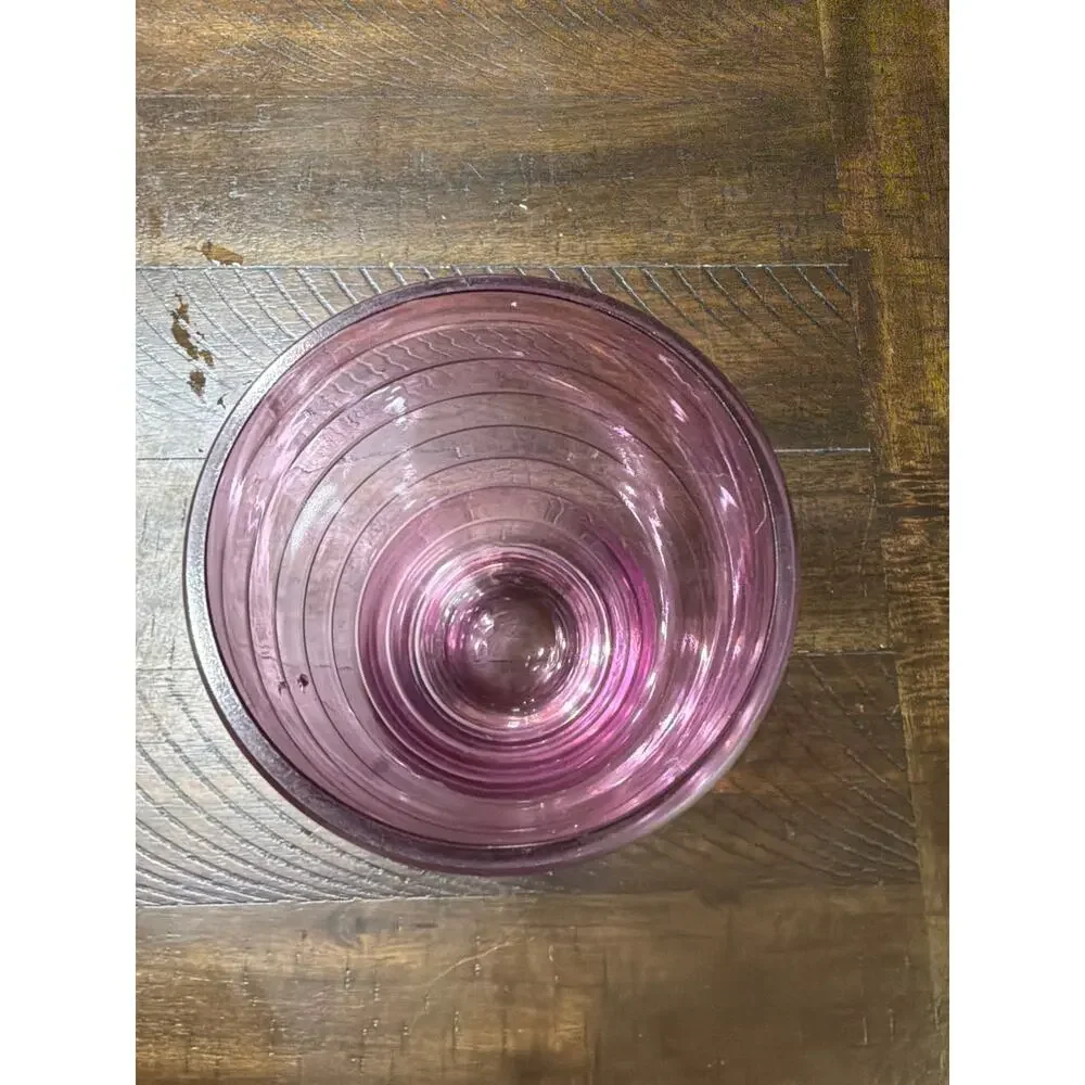 Rose Pink Glass Large Vase Etched Pink Stripes Bands 8